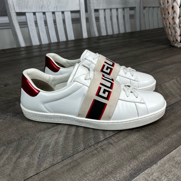 Gucci Ace Striped Ivory Leather Sneakers Sz 10 - Picture 4 of 7